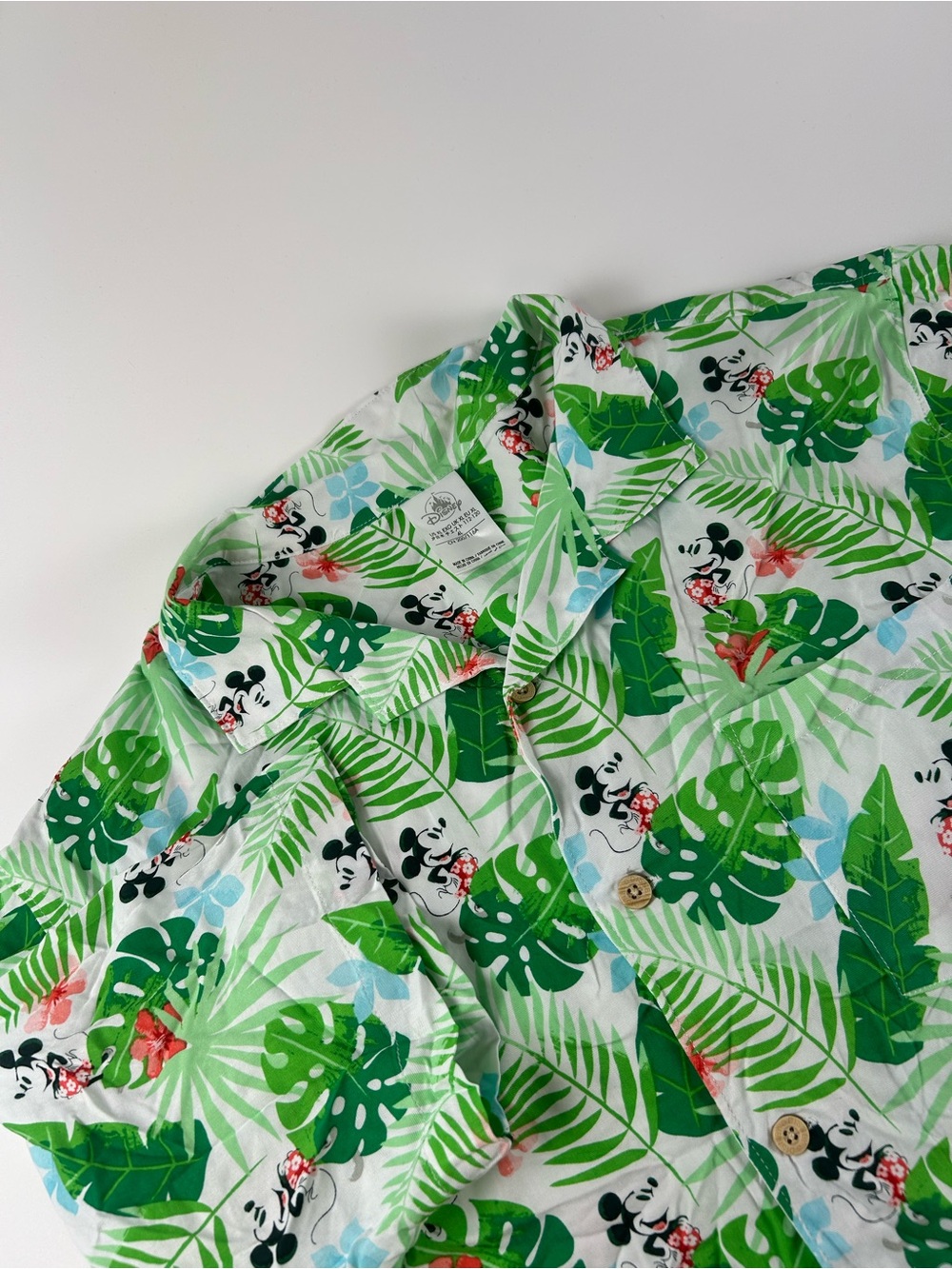 Disney SZ XL Mickey Mouse Tropical Woven Shirt Hawaiian Camp Shirt Retired Green